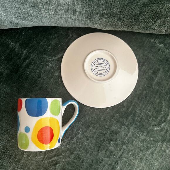 Whittard of Chelsea Espresso Cup and Saucer Set Handpainted Colorful Polka Dot - Picture 2 of 3